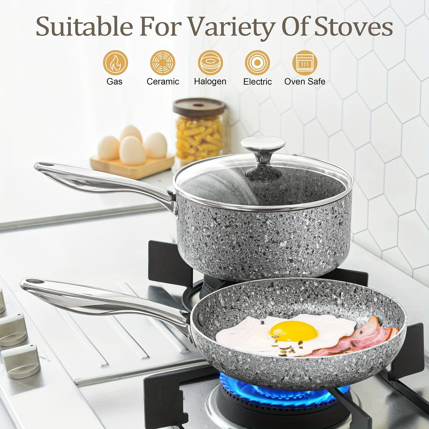 Stone Derived Granite Cookware Set Ultra Nonstick Pots