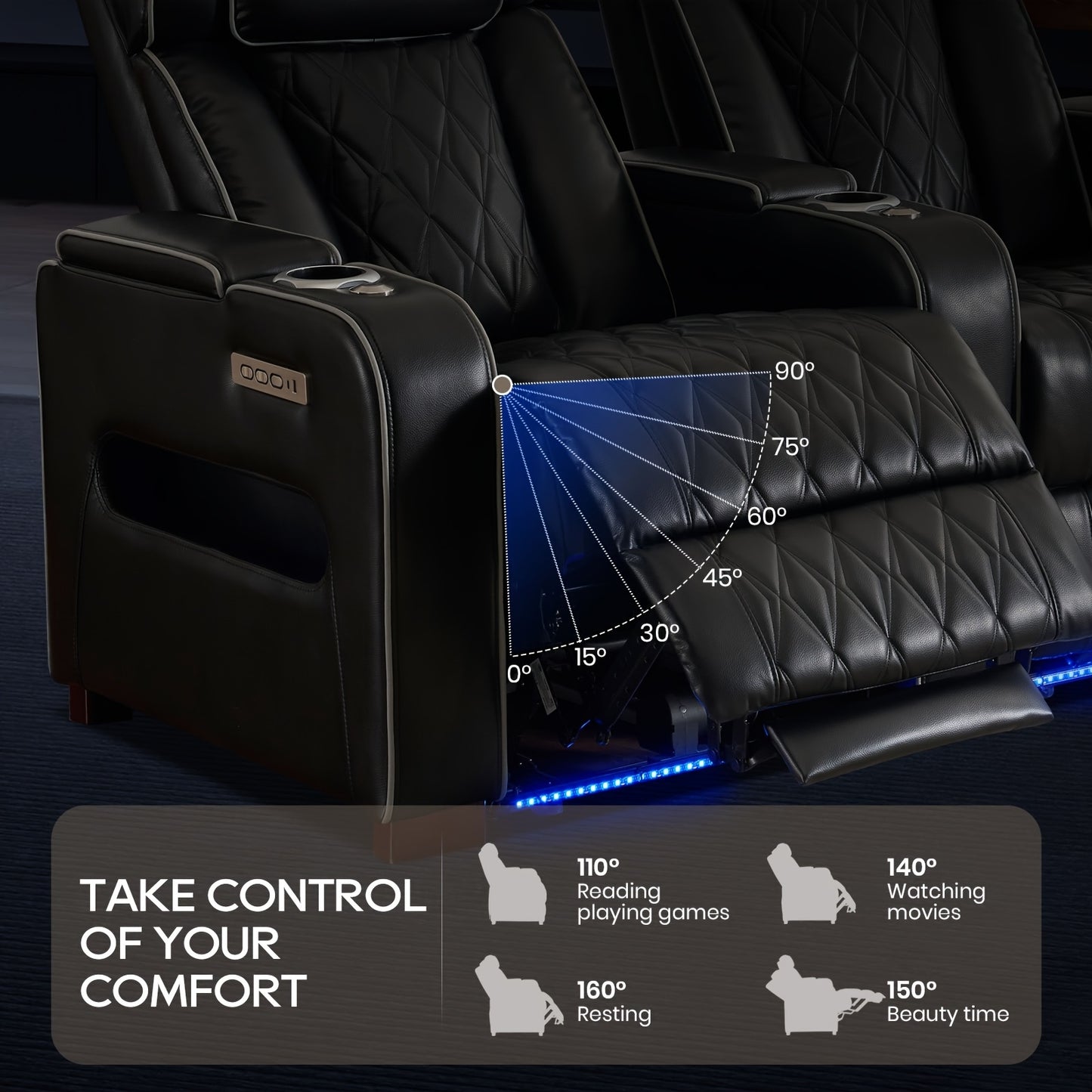 Consofa Home Theater Seating Power Recline Leather Memory Foam Sofa