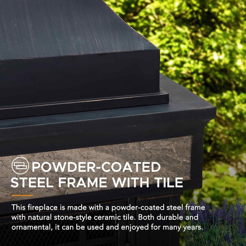 Outdoor Wood Burning Steel Fireplace With Chimney Spark Screen