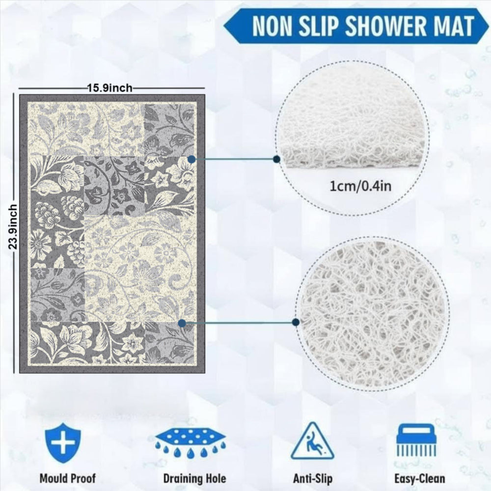 Floral Pattern Non Slip Mildew Resistant Shower Mat Quick Drying
