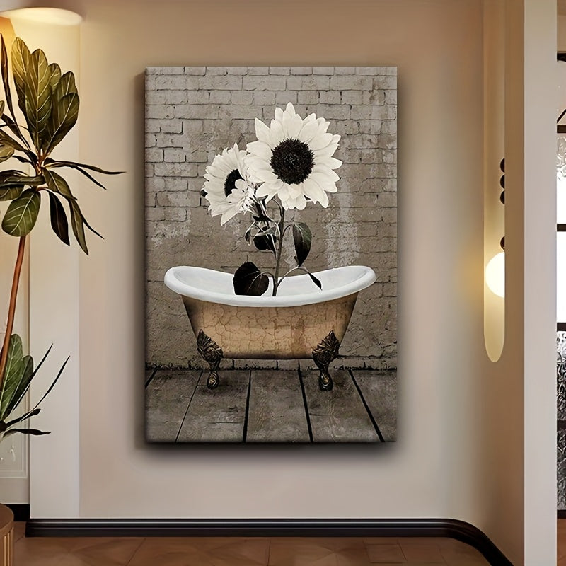 Sunflowers Wrapped Canvas Wall Art In Wooden Frame For Home