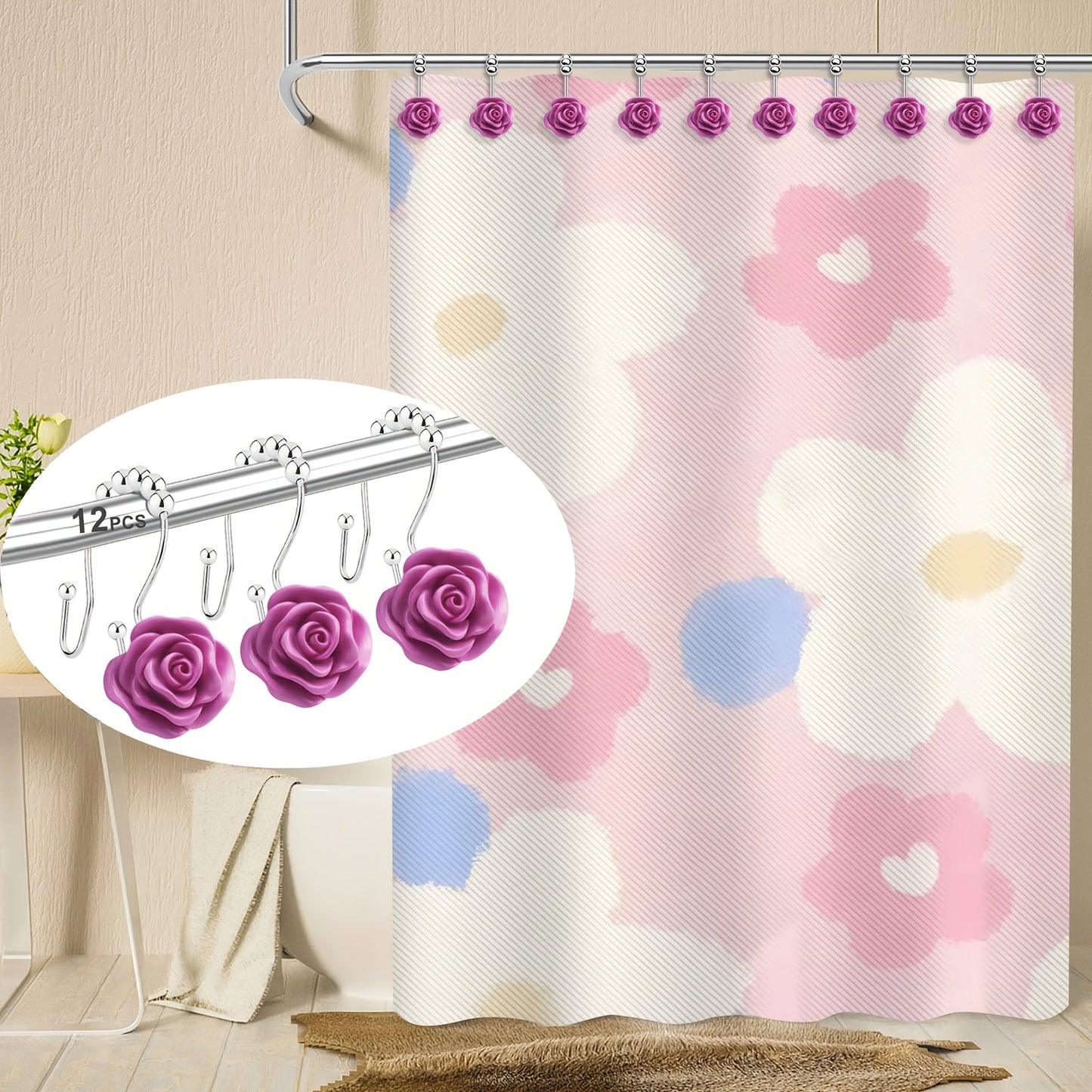 Resin Floral Shower Curtain Hooks Stainless Steel Double Hooks
