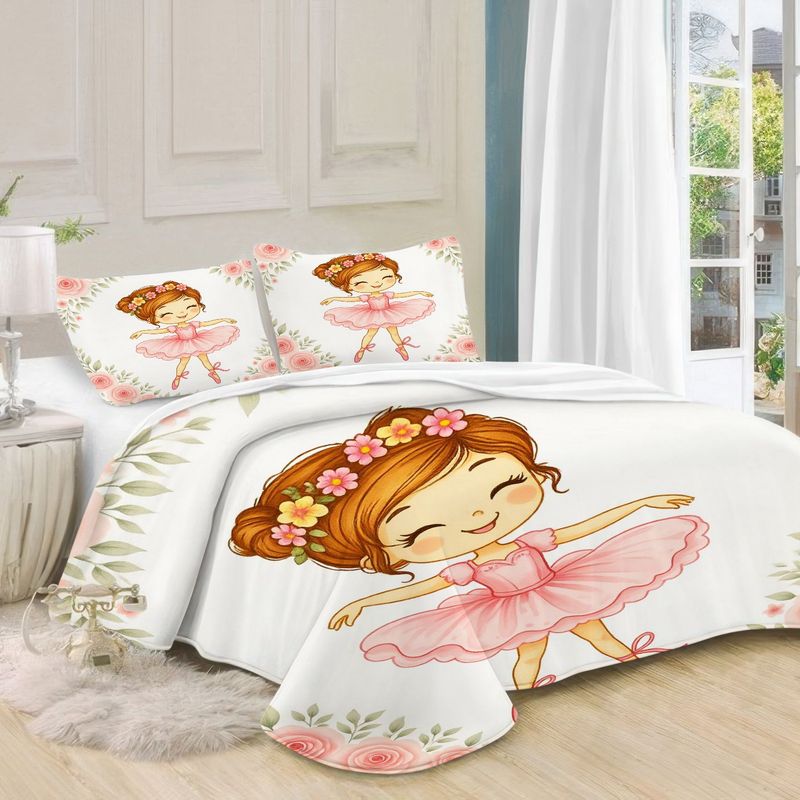 Ballerina Bedding Duvet Cover Set For Girls With Pillowcases