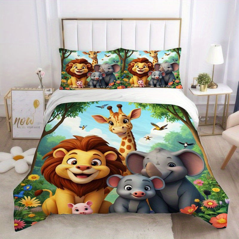 Safari Animal Friends Bedding Set Duvet Cover All Season Zipper