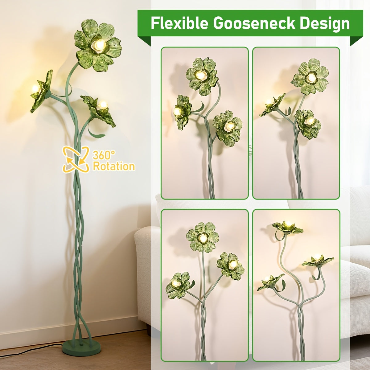 Cherry Blossom Three-Head Floor Lamp With Retractable Swivel Foot Switch