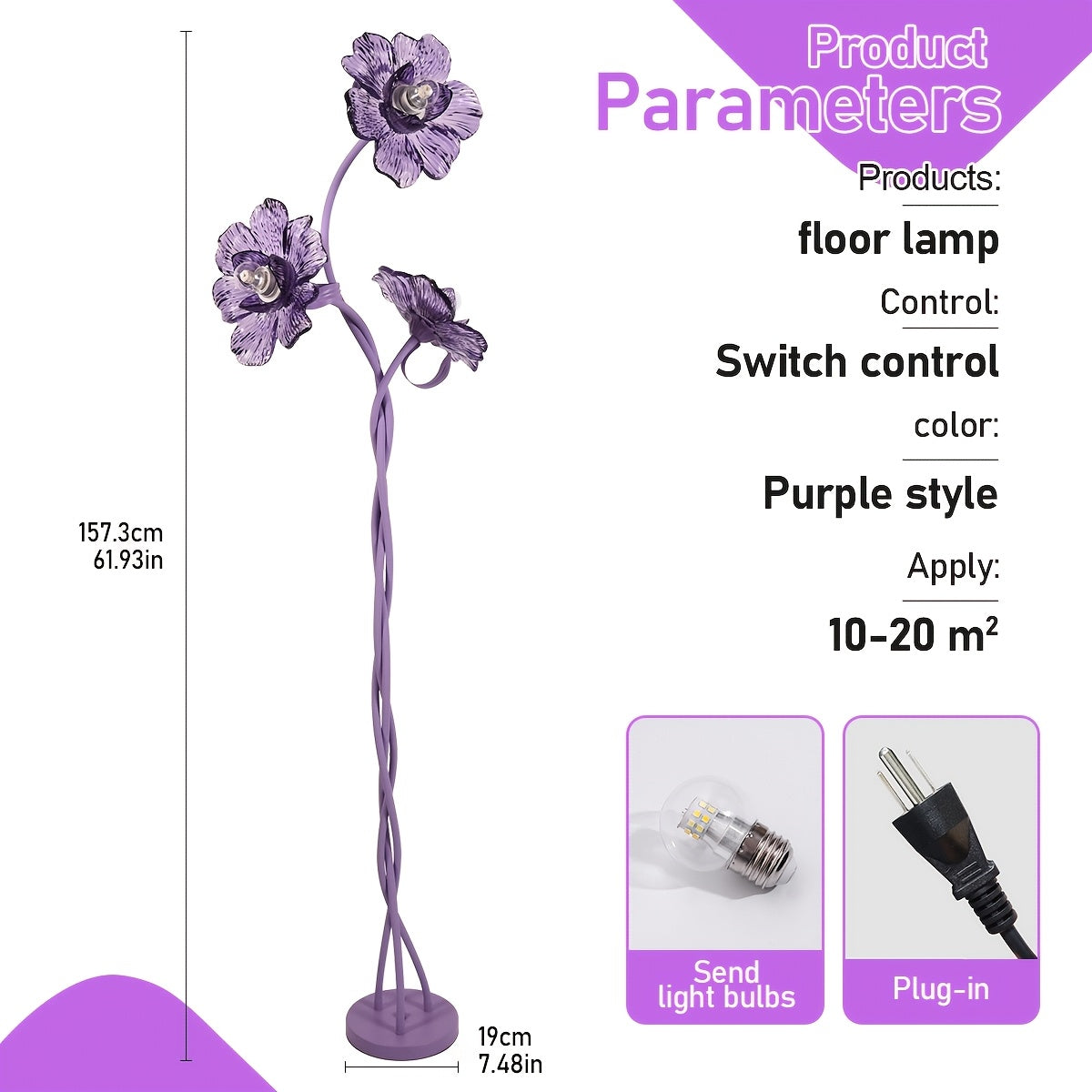 Cherry Blossom Three-Head Floor Lamp With Retractable Swivel Foot Switch