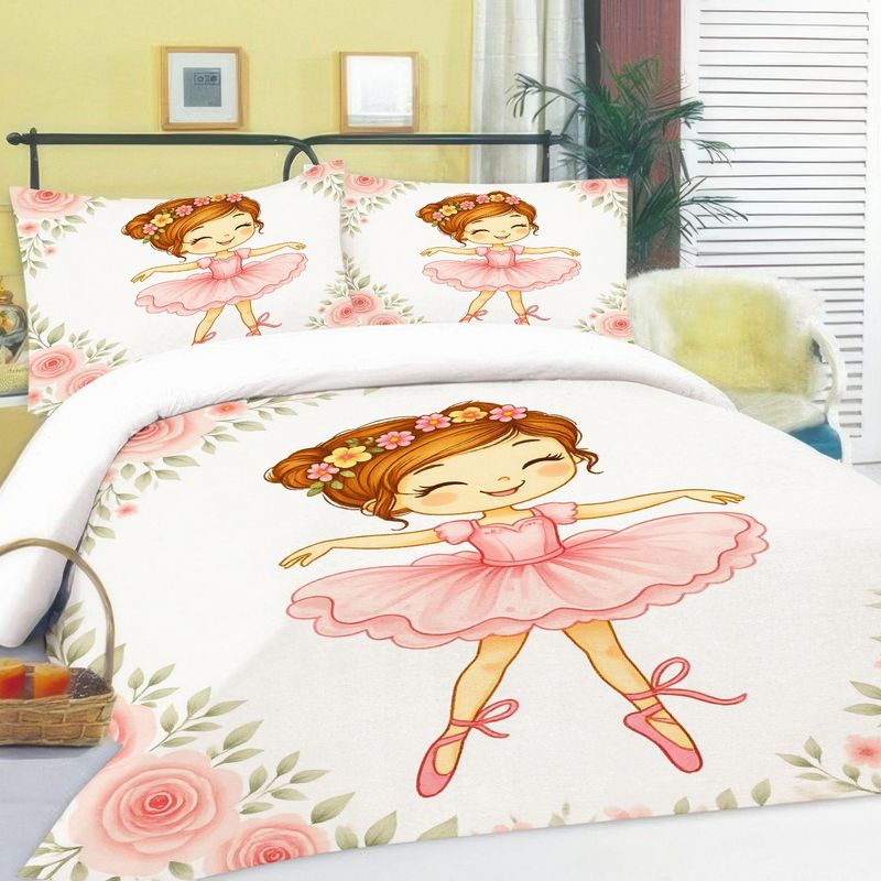 Ballerina Bedding Duvet Cover Set For Girls With Pillowcases