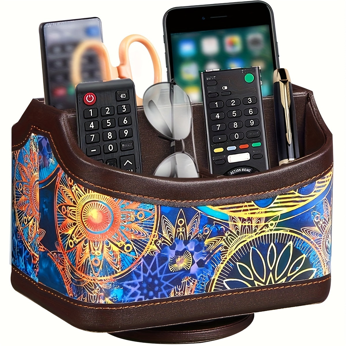 MILITWO 360 Degree Swivel Remote Holder Compartments PU Leather Organizer