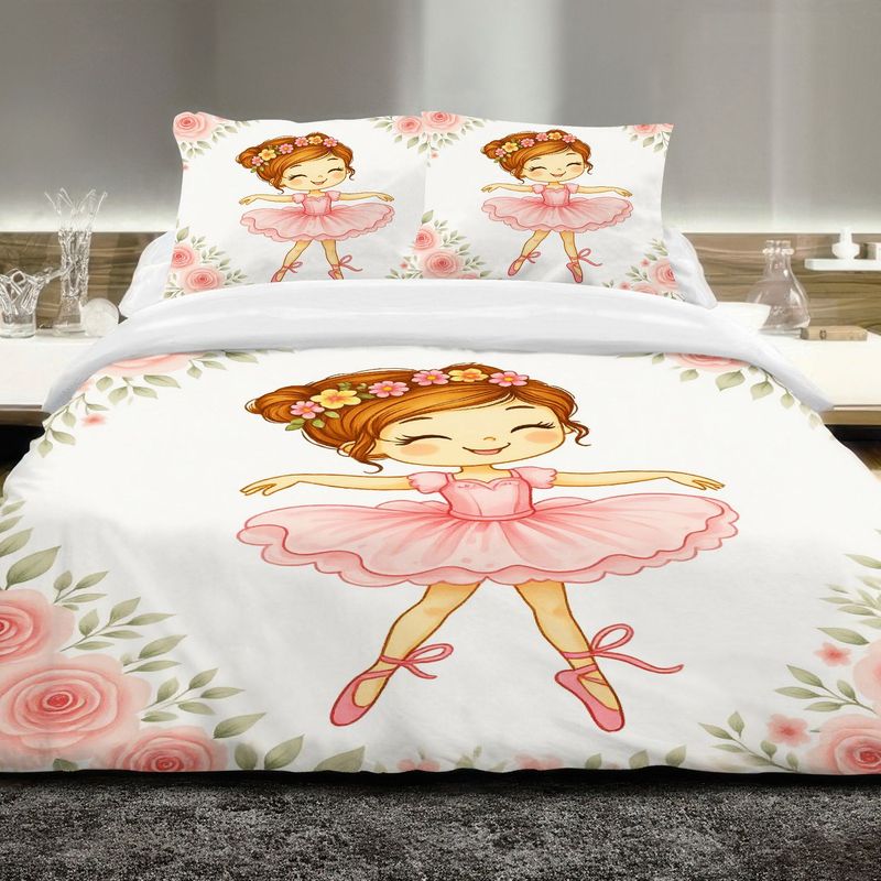 Ballerina Bedding Duvet Cover Set For Girls With Pillowcases