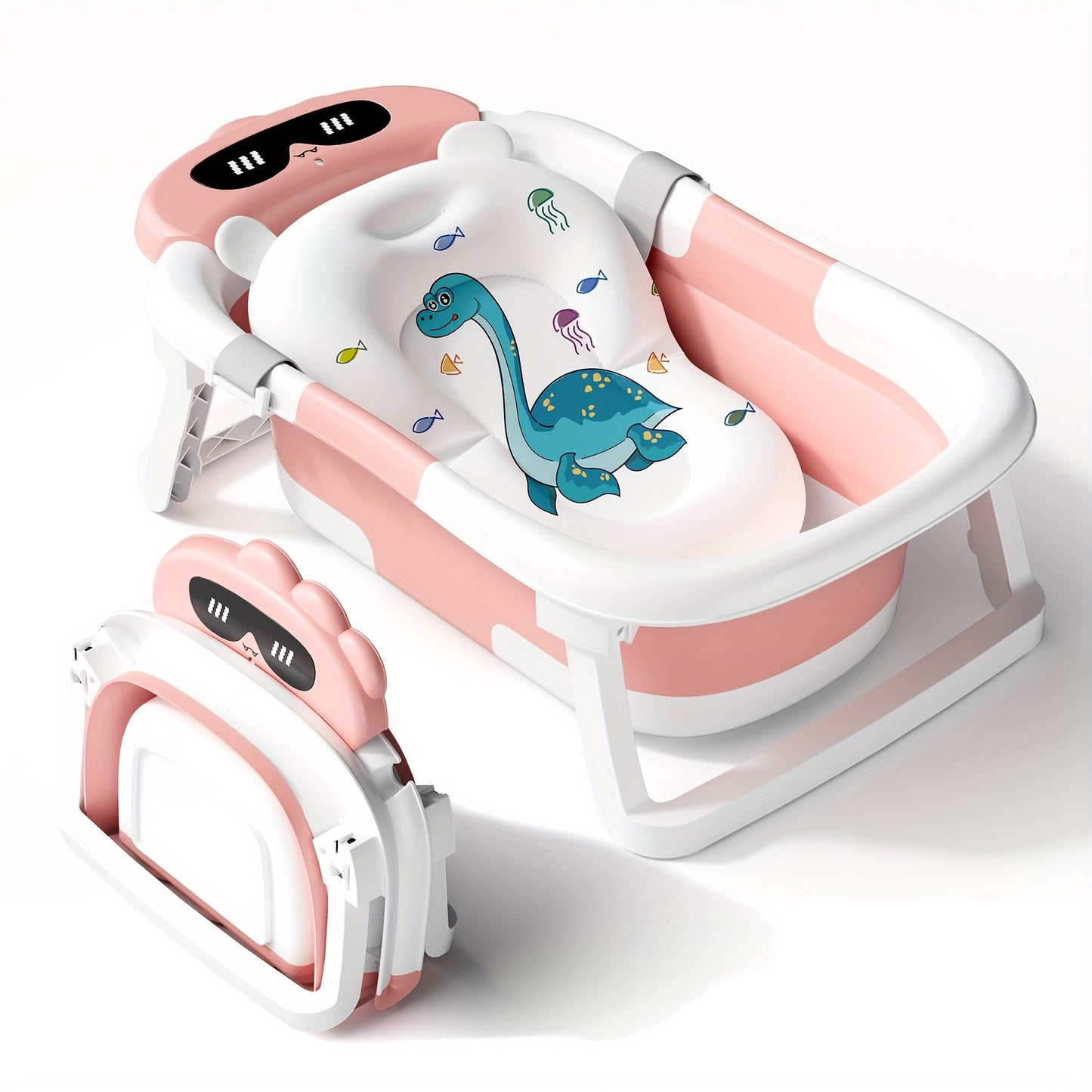 LEOOY Foldable Baby Bathtub With Soft Cushion Dinosaur Pattern