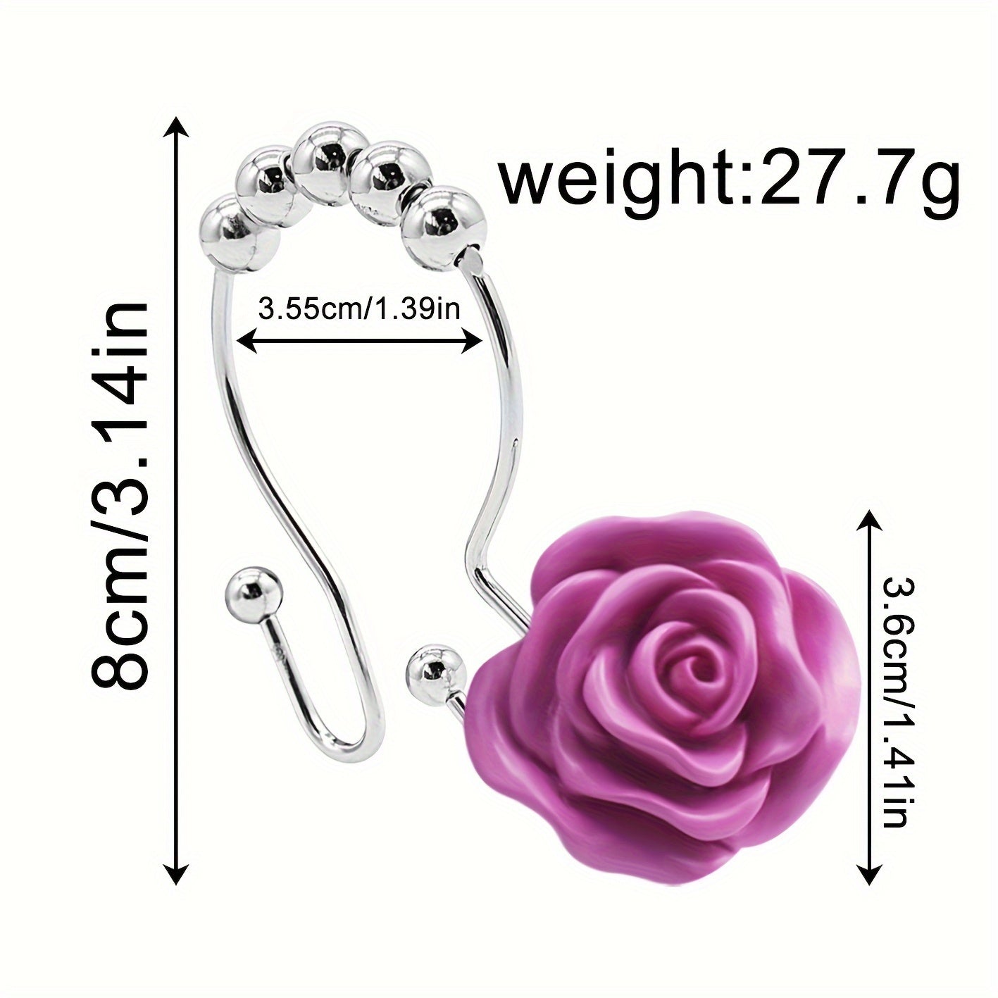 Resin Floral Shower Curtain Hooks Stainless Steel Double Hooks