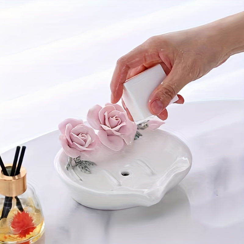Ceramic Oval Soap Dish Hand Pinched Rose