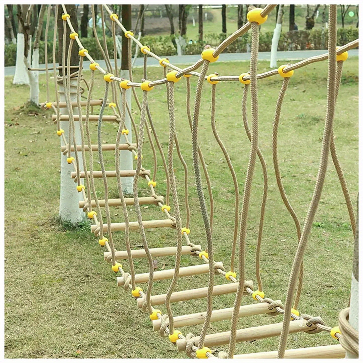 Solid Wood Outdoor Suspension Bridge For Backyard Playground Obstacle Course