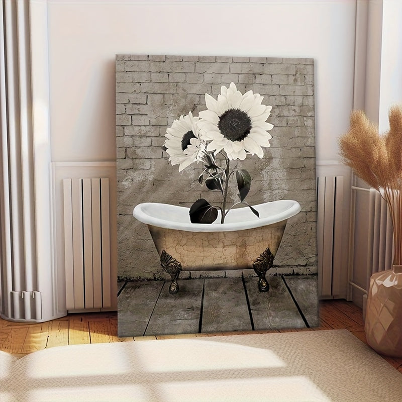Sunflowers Wrapped Canvas Wall Art In Wooden Frame For Home