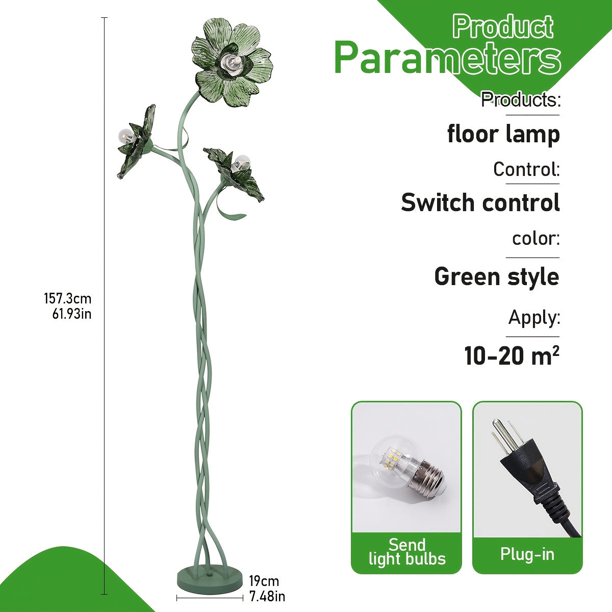 Cherry Blossom Three-Head Floor Lamp With Retractable Swivel Foot Switch