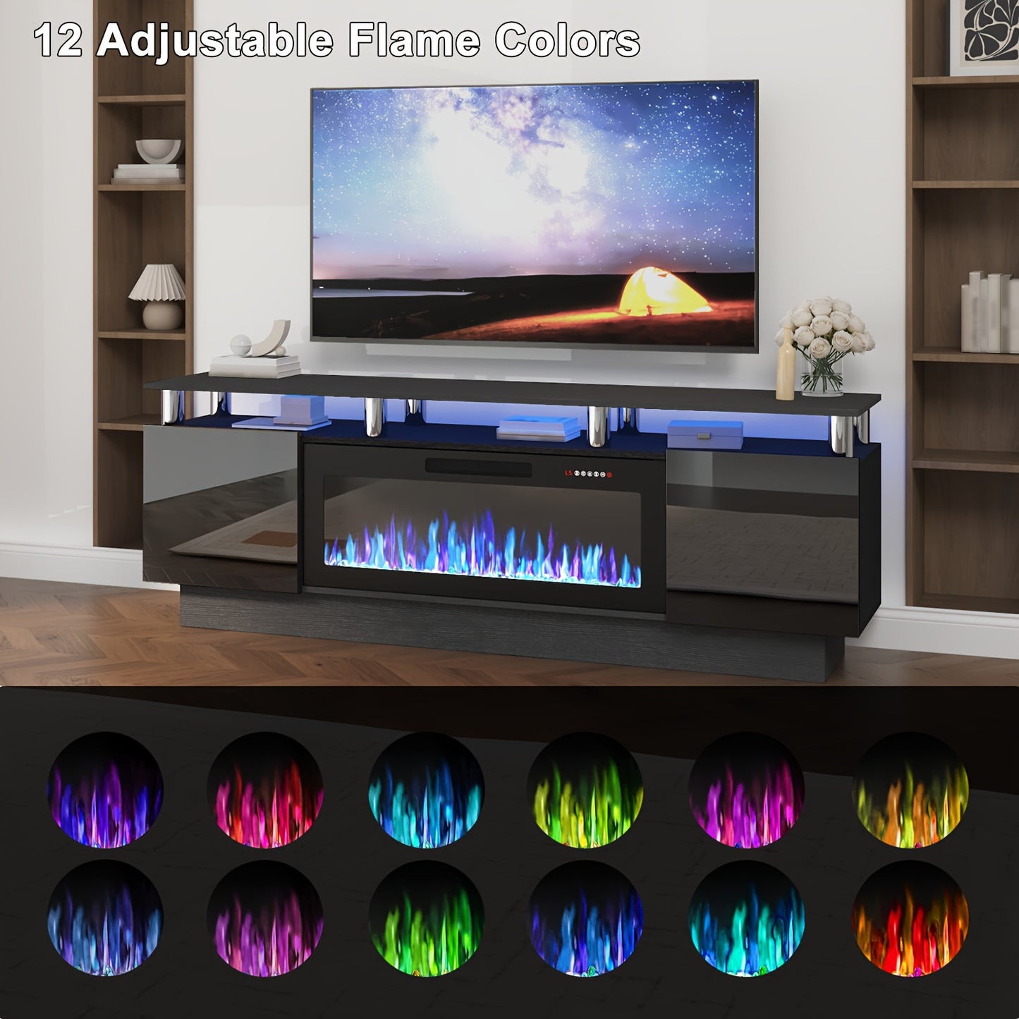 TAVATA Modern Wood Fireplace TV Stand With LED Electric Fireplace