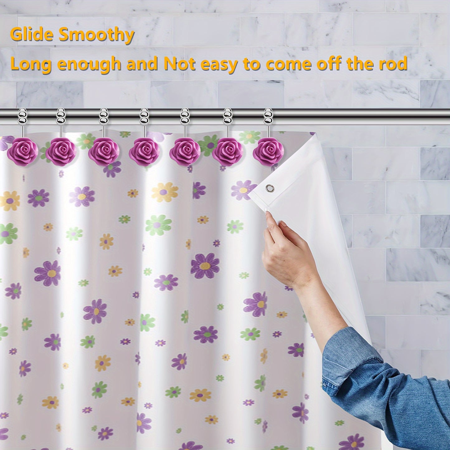 Resin Floral Shower Curtain Hooks Stainless Steel Double Hooks