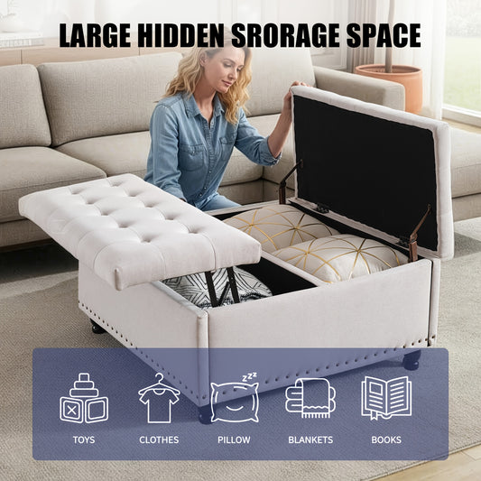 KINGFUN Square Storage Ottoman With Removable Lid Hardwood