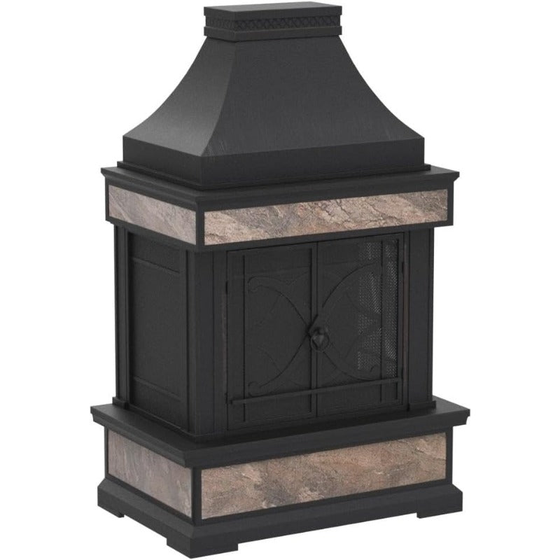 Outdoor Wood Burning Steel Fireplace With Chimney Spark Screen