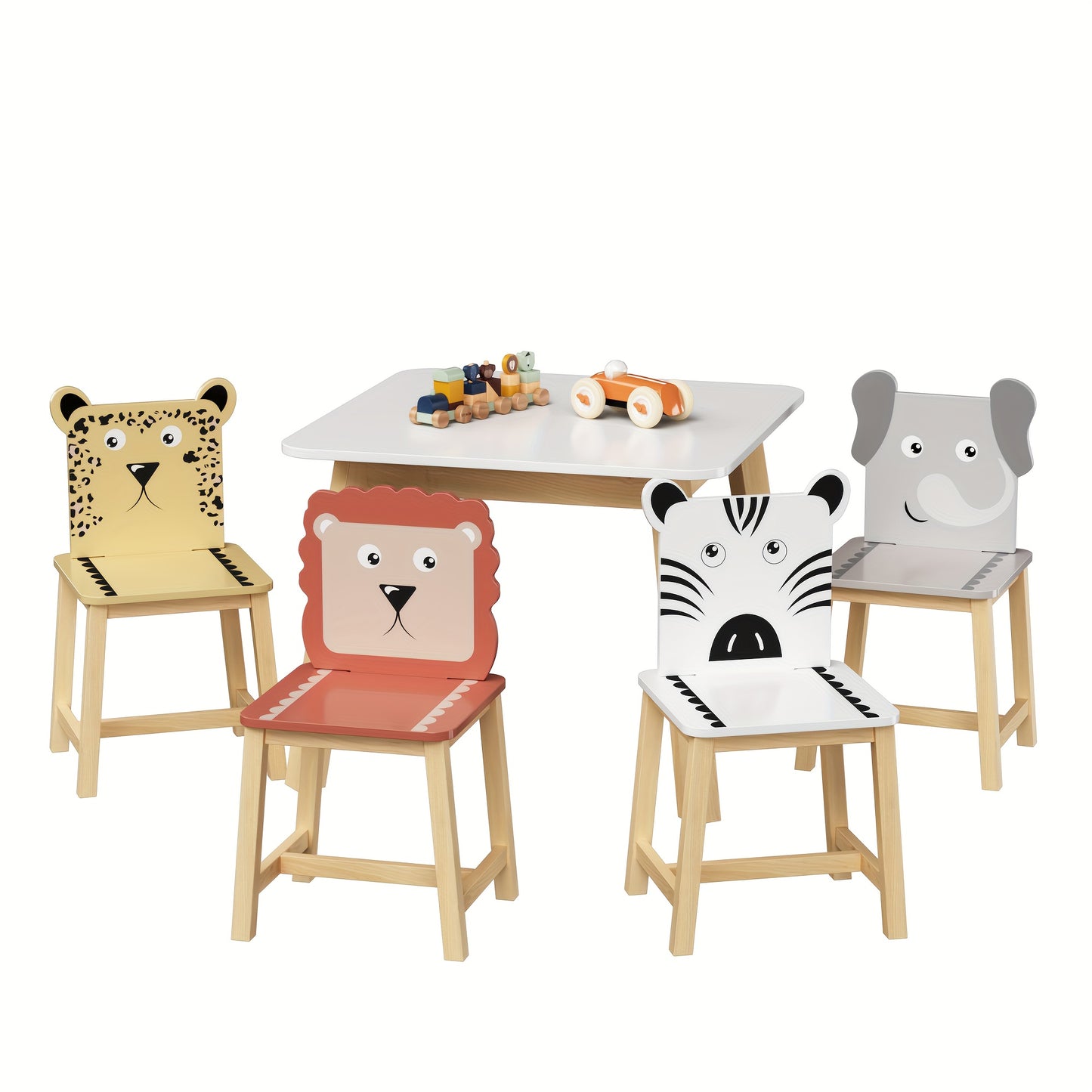 Kids Table And Chair Set With Animal Theme Wood Furniture