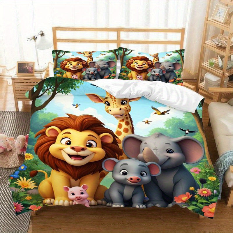 Safari Animal Friends Bedding Set Duvet Cover All Season Zipper