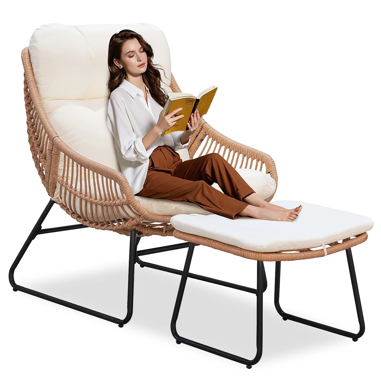TAPPIO 3 Piece Outdoor Patio Furniture Set Papasan Chair Ottoman