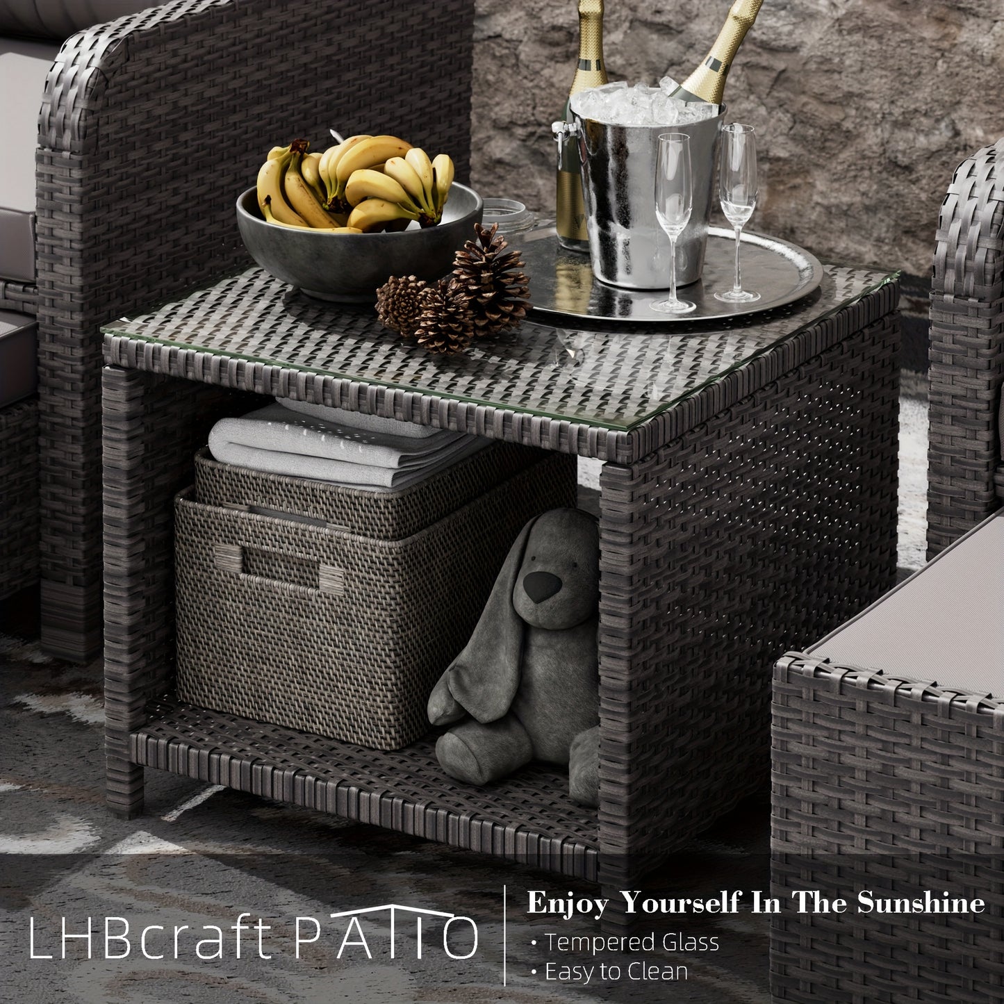 BIFANUO Balcony Furniture FivePiece Patio Conversation Set With Glass Table