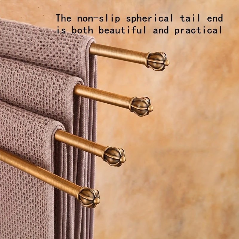 Aluminum Four Bar Towel Rack Rotatable Foldable No Drill Installation