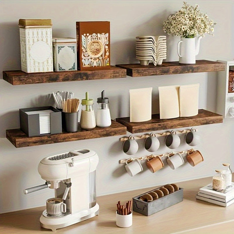 LDQ Rustic Floating Shelves With Hidden Brackets For Wall Decor