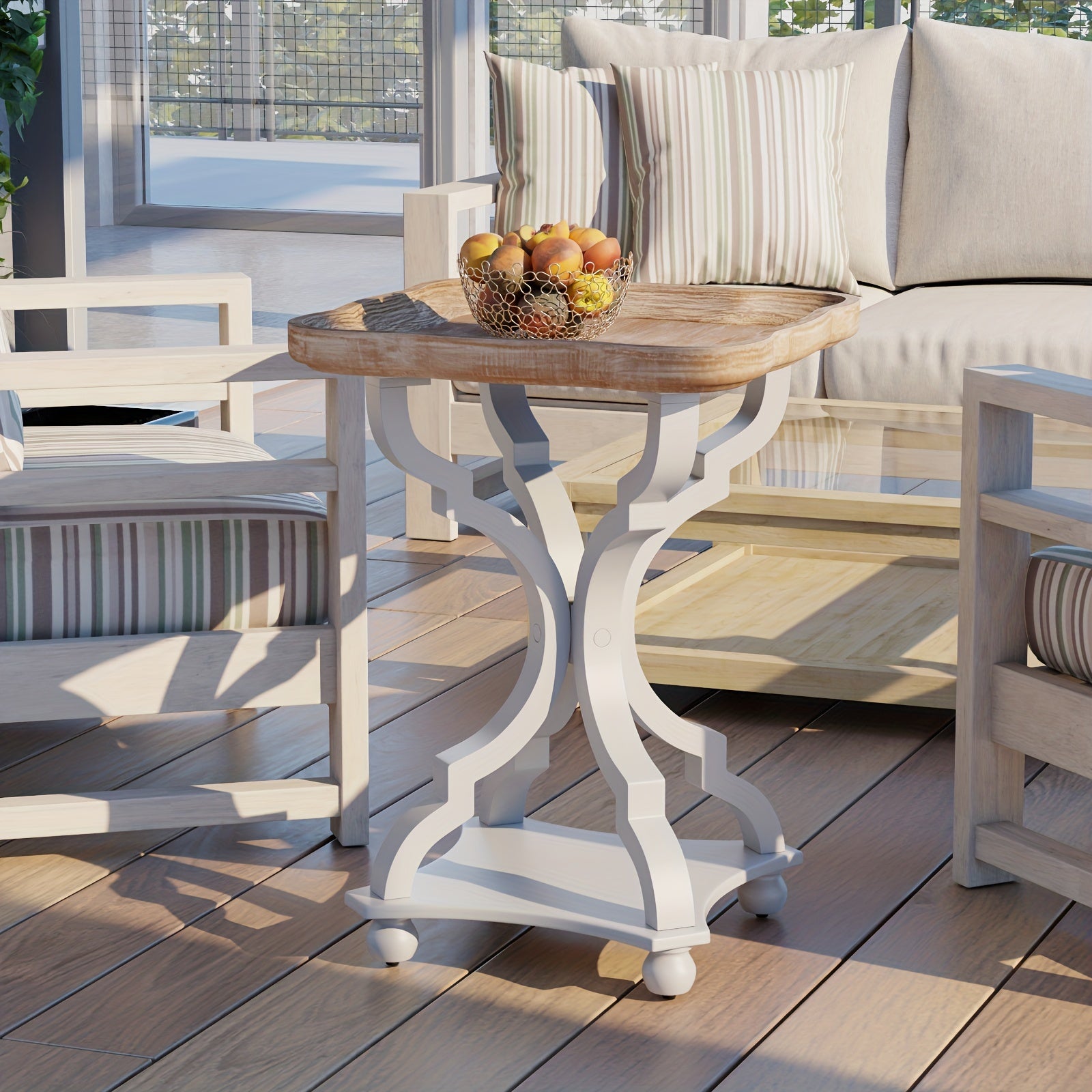 Rustic Farmhouse End Table With Natural Wood Tray Top