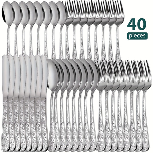 Moire Vintage 40pc Stainless Flatware Set For Eight People