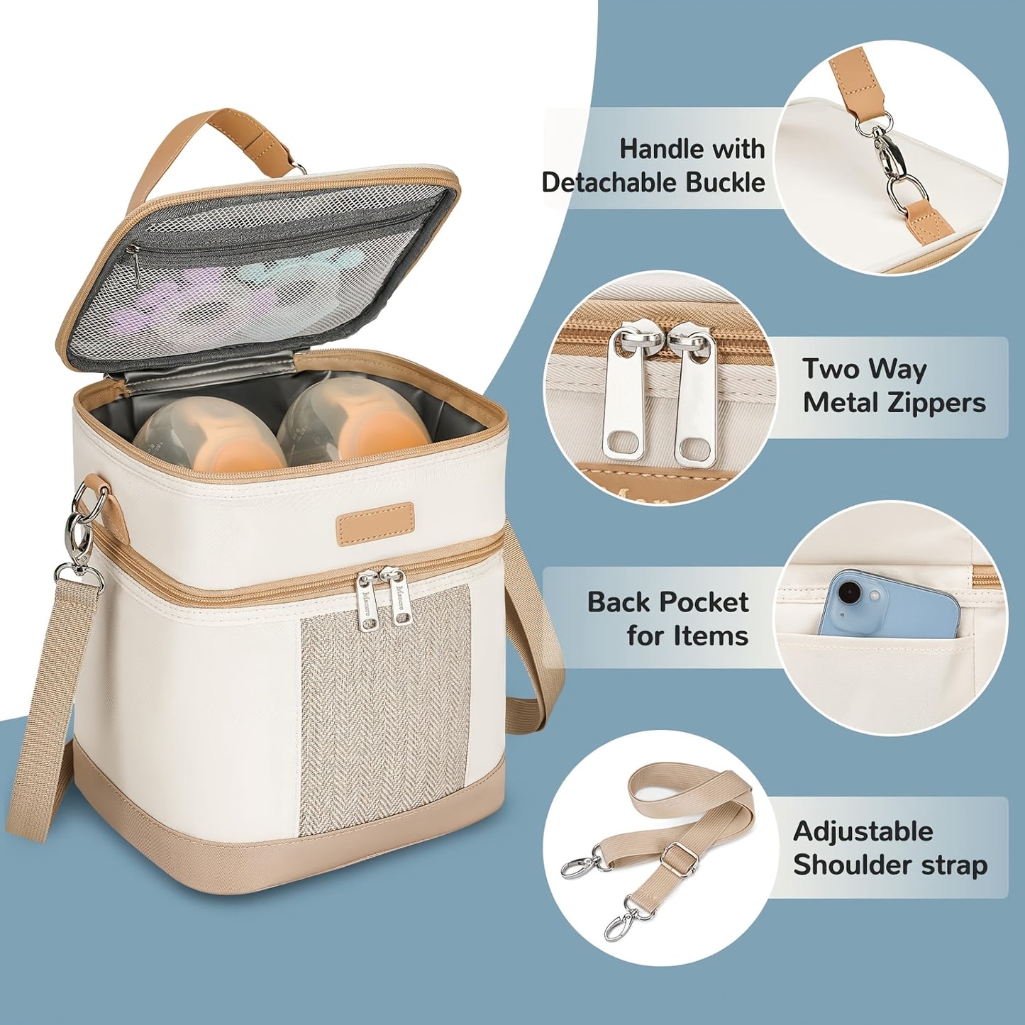 Insulated Breastmilk Cooler Bag For Six Bottles And Snacks