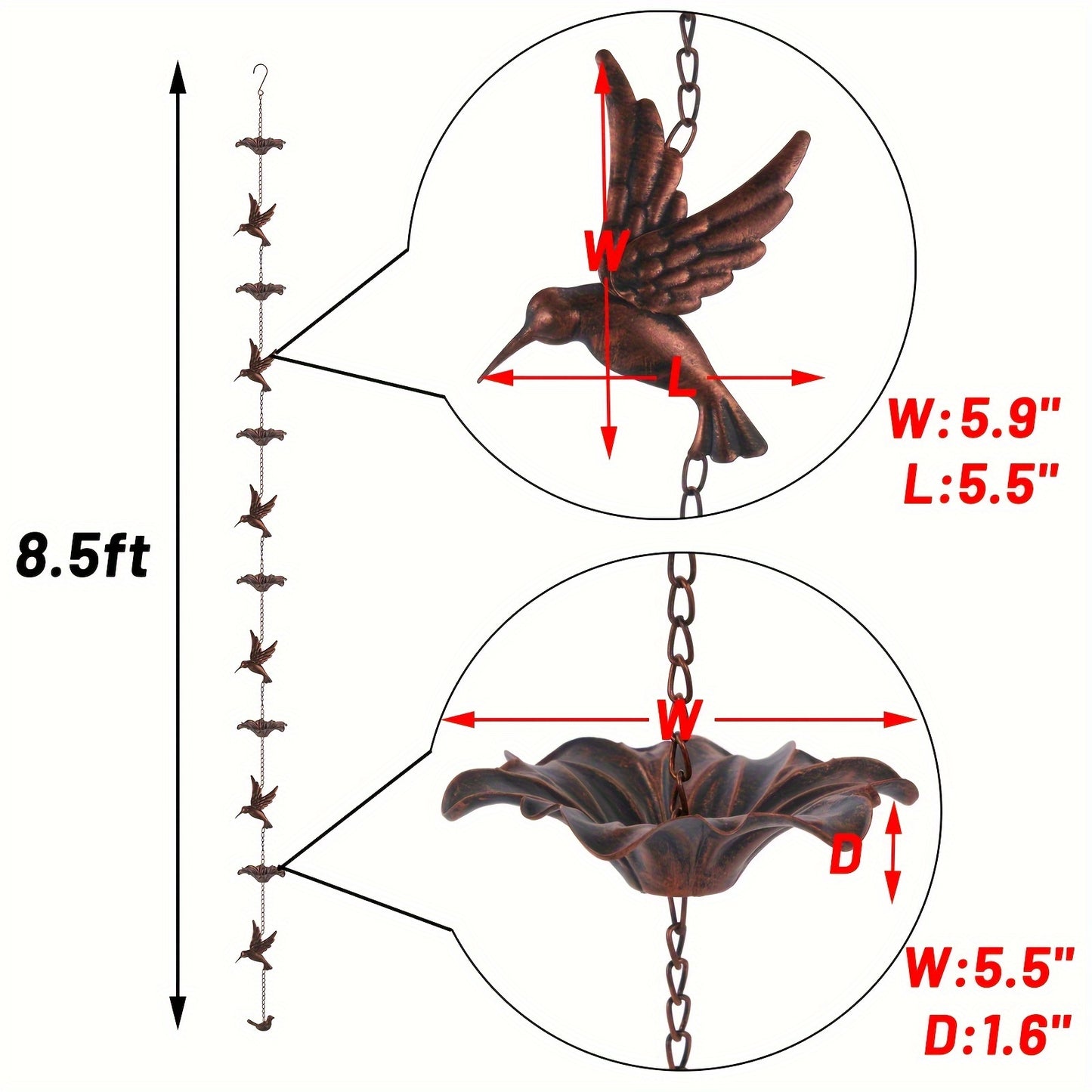 Metal Hummingbird Rain Chain for Durable Outdoor Garden Decor