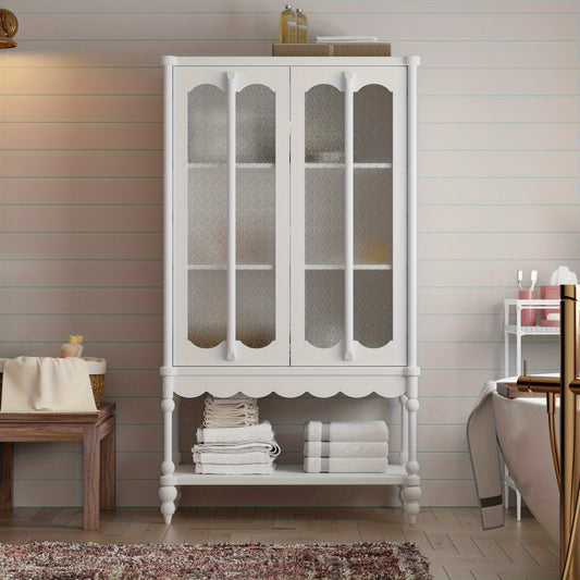 FUFU&GAGA Freestanding Bathroom Cabinet With Frosted Glass Doors