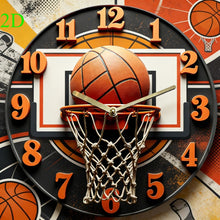 Basketball Wall Clock with Net, Silent Quartz Movement, Wood Frame