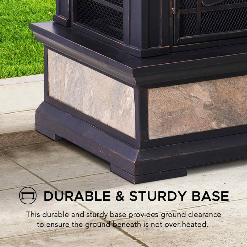 Outdoor Wood Burning Steel Fireplace With Chimney Spark Screen