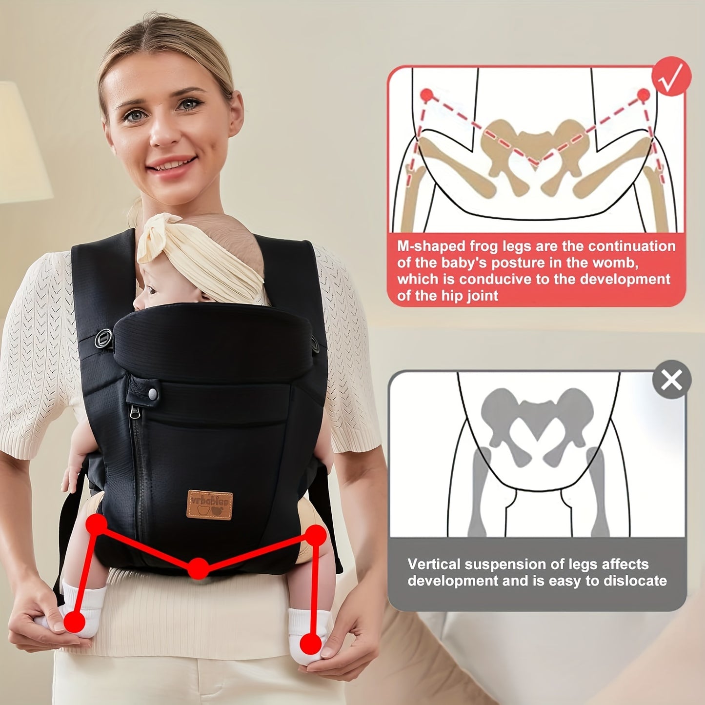 VRBABIES Ergonomic Baby Carrier For Newborn To Toddler Breathable