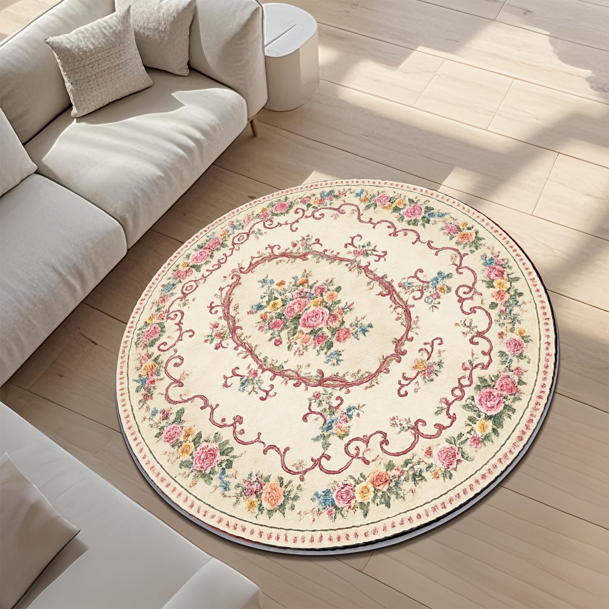 ZULIDA 2D Round Floral Carpet Polyester Machine Washable
