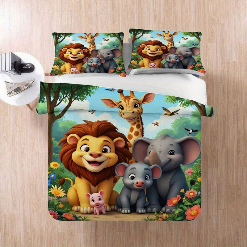 Safari Animal Friends Bedding Set Duvet Cover All Season Zipper