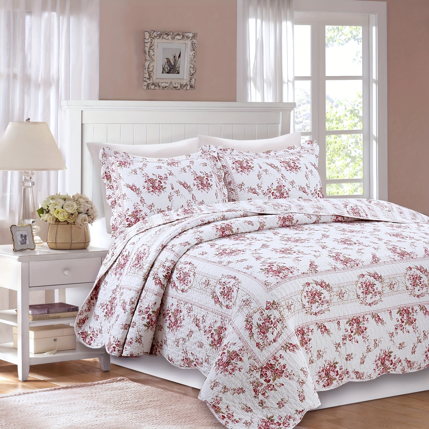 Lightweight Reversible Floral Bedspread Set Patchwork Cotton