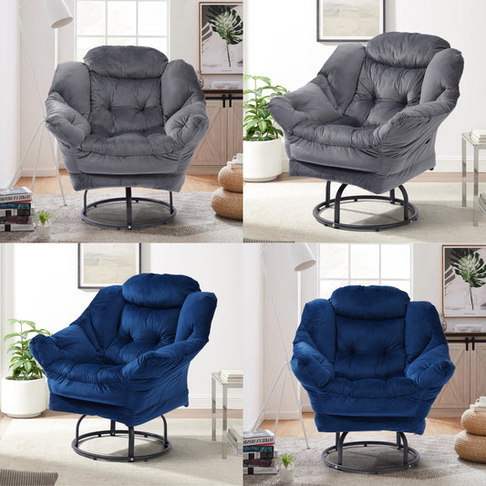 360 Degree Swivel Accent Chair With Armrests Side Pockets Memory Foam