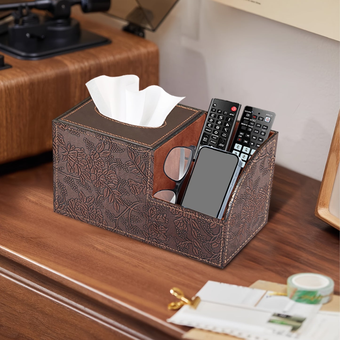 MILITWO Multifunctional PU Leather Napkin Box And Remote Holder