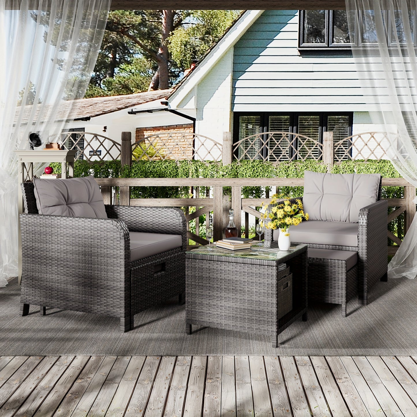 BIFANUO Balcony Furniture FivePiece Patio Conversation Set With Glass Table