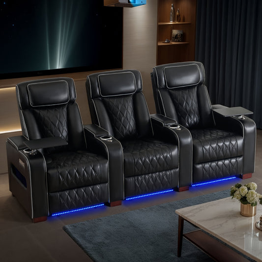 Consofa Home Theater Seating Power Recline Leather Memory Foam Sofa