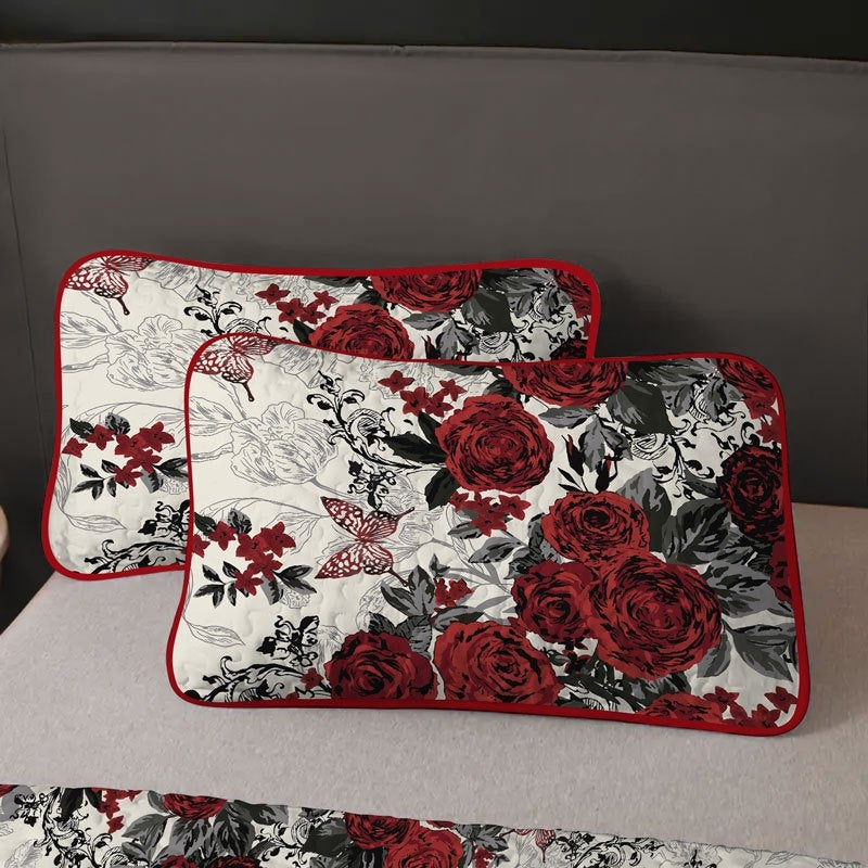 Romantic Rose Quilt Set Polyester Coverlet With Embellishments Machine Washable