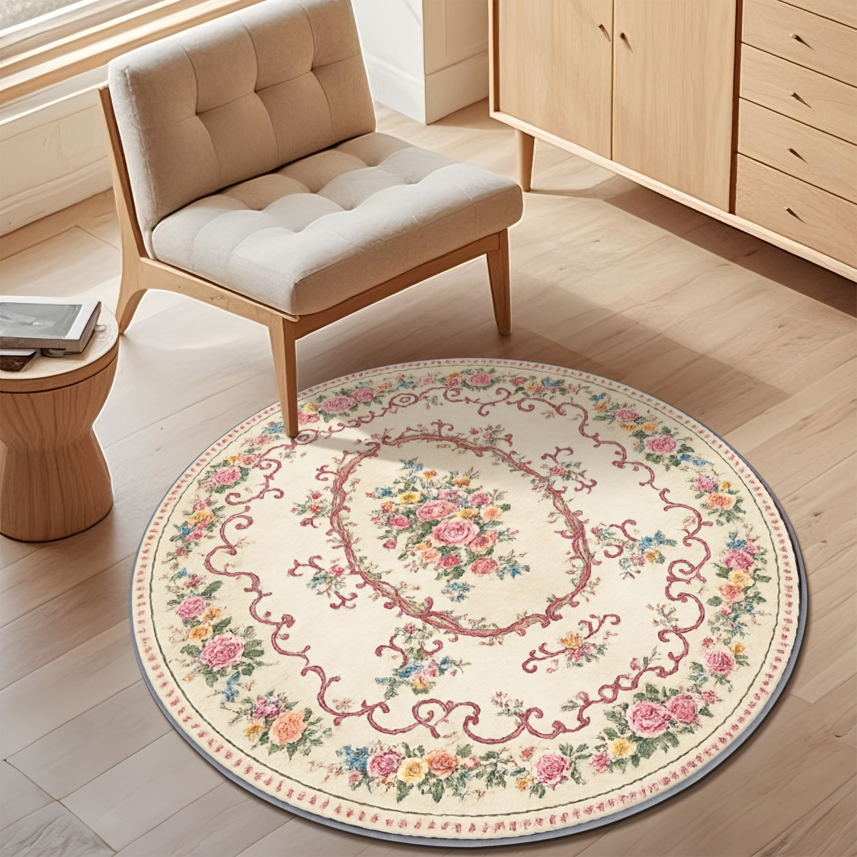 ZULIDA 2D Round Floral Carpet Polyester Machine Washable