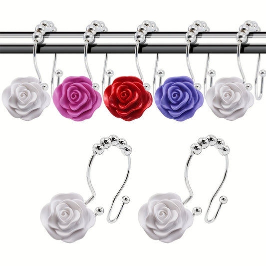 Resin Floral Shower Curtain Hooks Stainless Steel Double Hooks