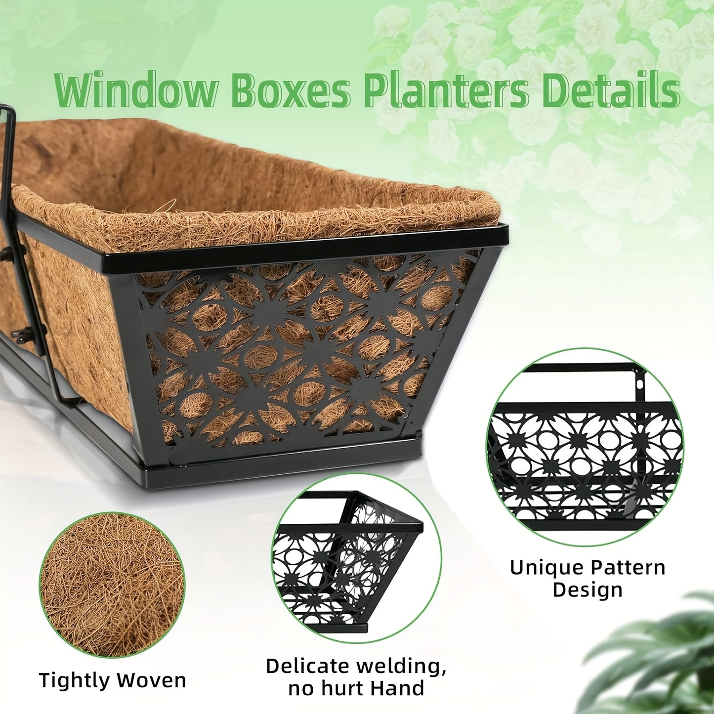 Balcony Railing Planters With Adjustable Bracket And Coco Liner