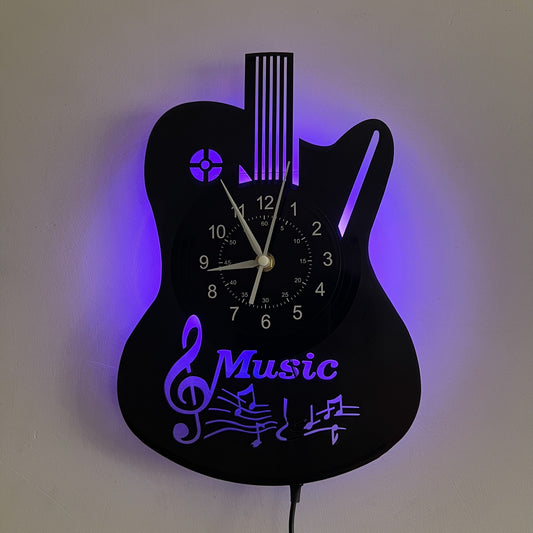 Inthetime Vinyl Wall Clock With LED Music Instruments Artwork