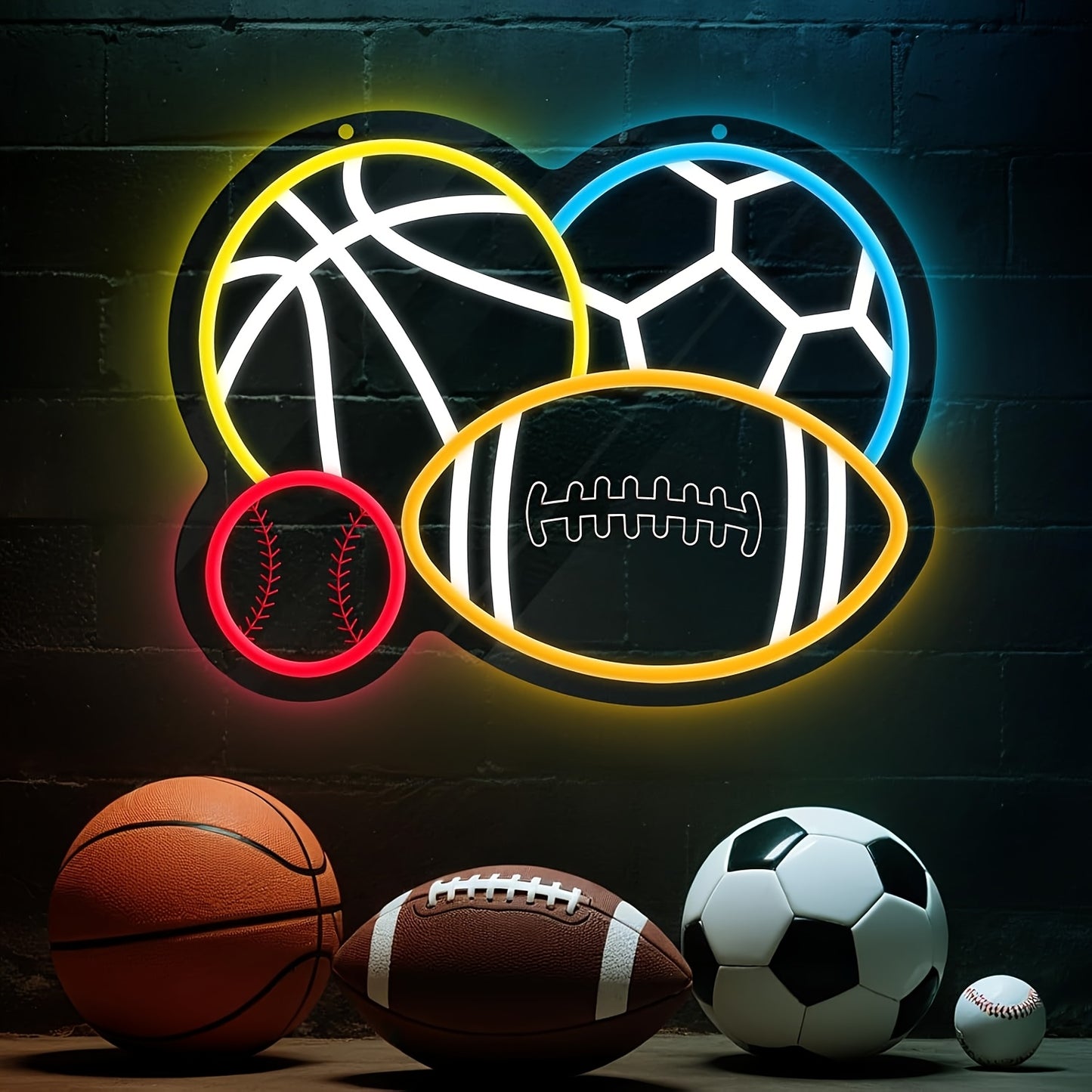 Flybaby Neon Four Sports Balls Wall Sign LED USB Powered